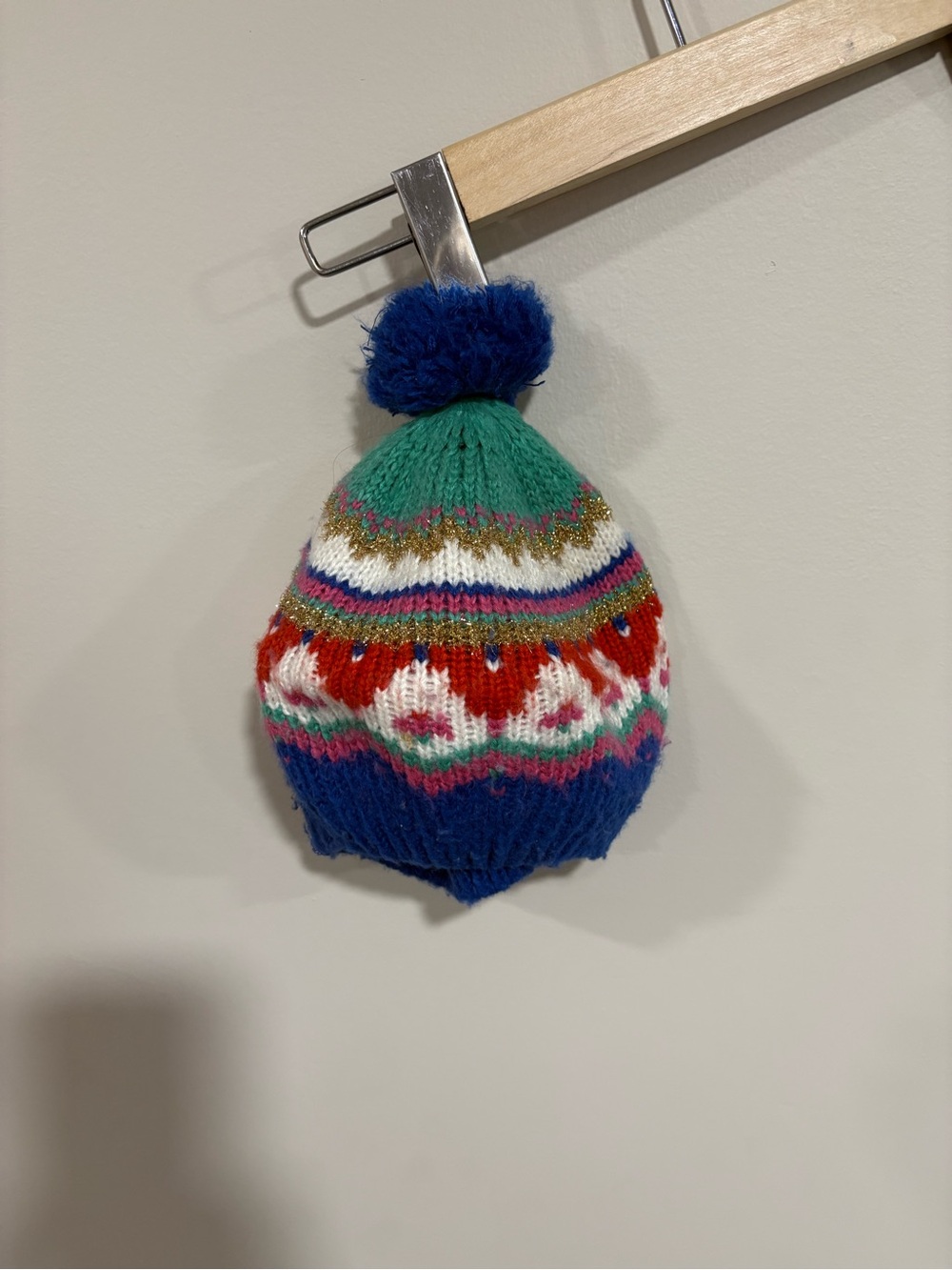 Mini Boden Multicolor Knit Pom Hat - Green, Blue & Red